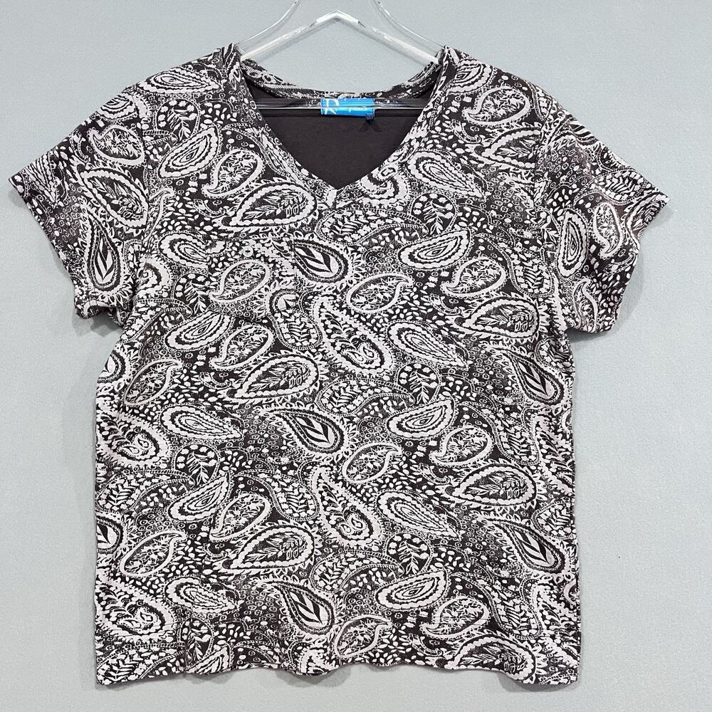 Fresh Produce Shirt Size 1X Brown Paisley Print Art to Wear 100% Cotton Tee